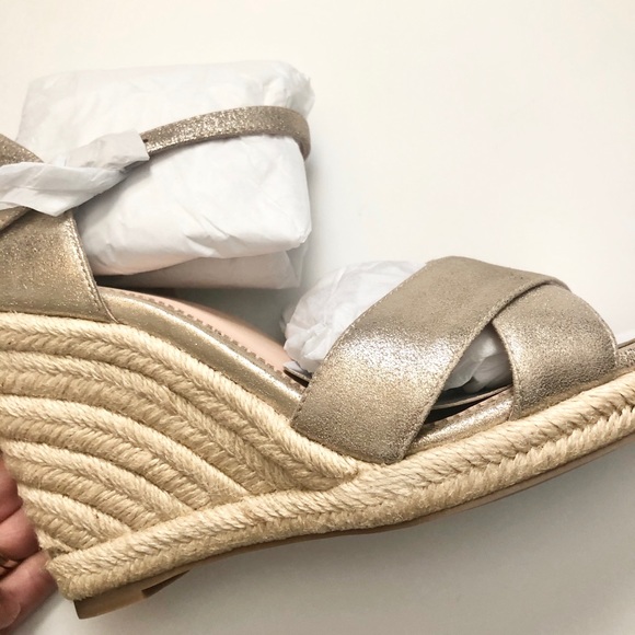 NEW JCrew Jute Metallic Wedge Sandals - Picture 6 of 8